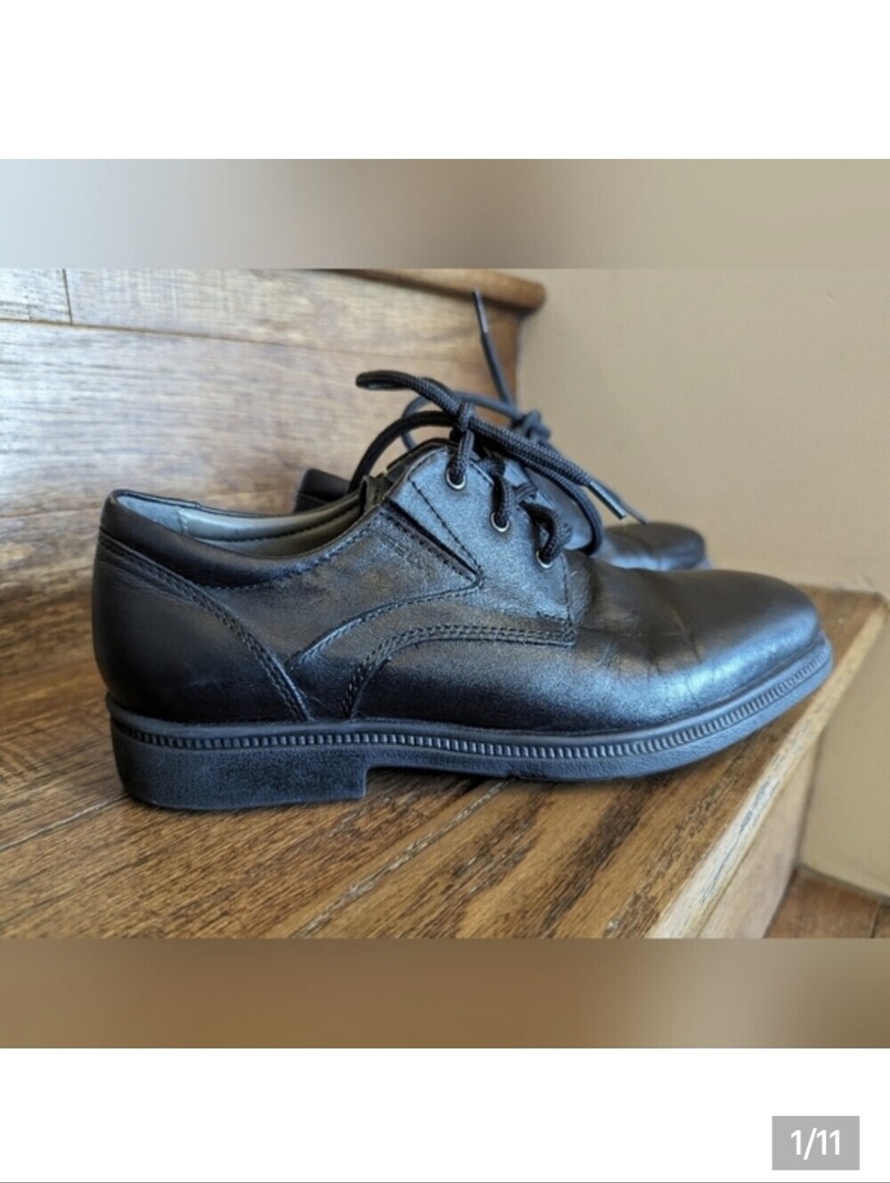 GEOX respira boys black dress shoes Size 36 Approx US 4-4.5